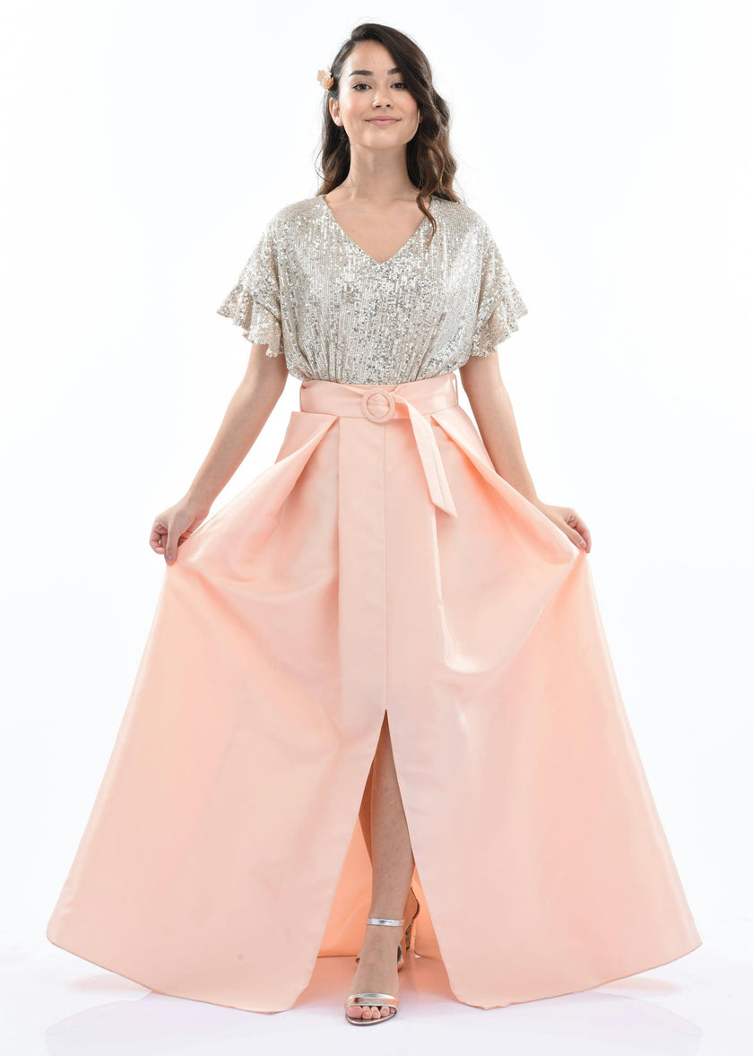 Peach Arcola Glimmer Tulle Gown