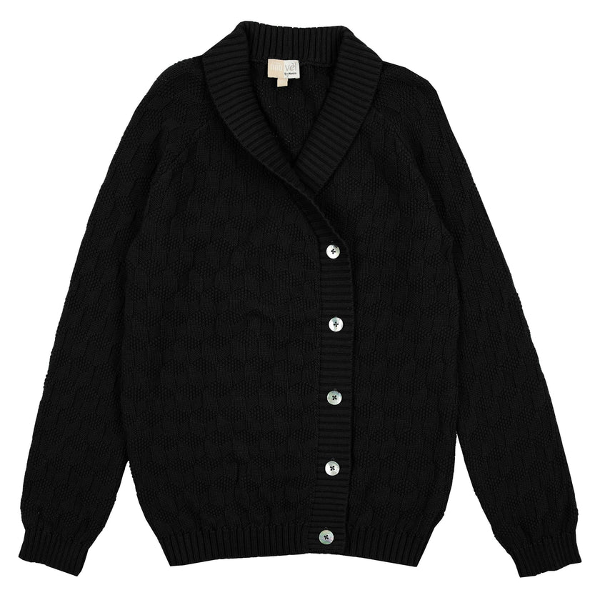 Cube Knit Relaxed Fit Lapel Collar Buttoned Sweater