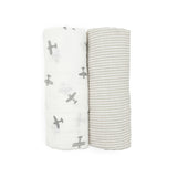 Organic Cotton Muslin Swaddle Blanket 2 Pack - Pewter Planes