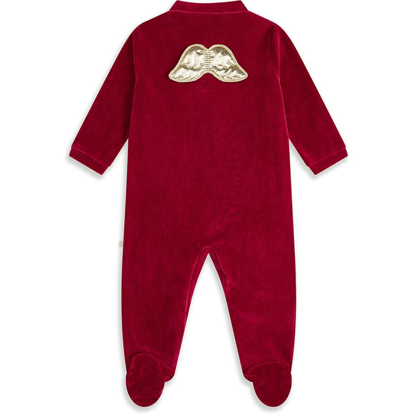 Velour Angel Wing™ Sleepsuit - Gold & Burgundy