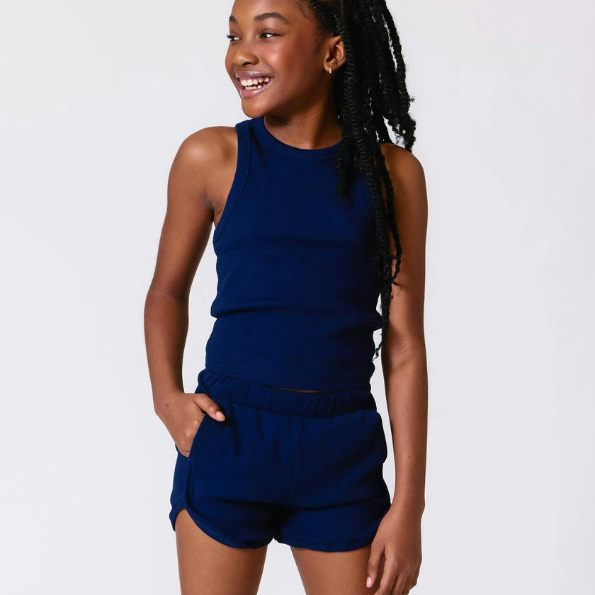 Girls Rib Tank in Navy