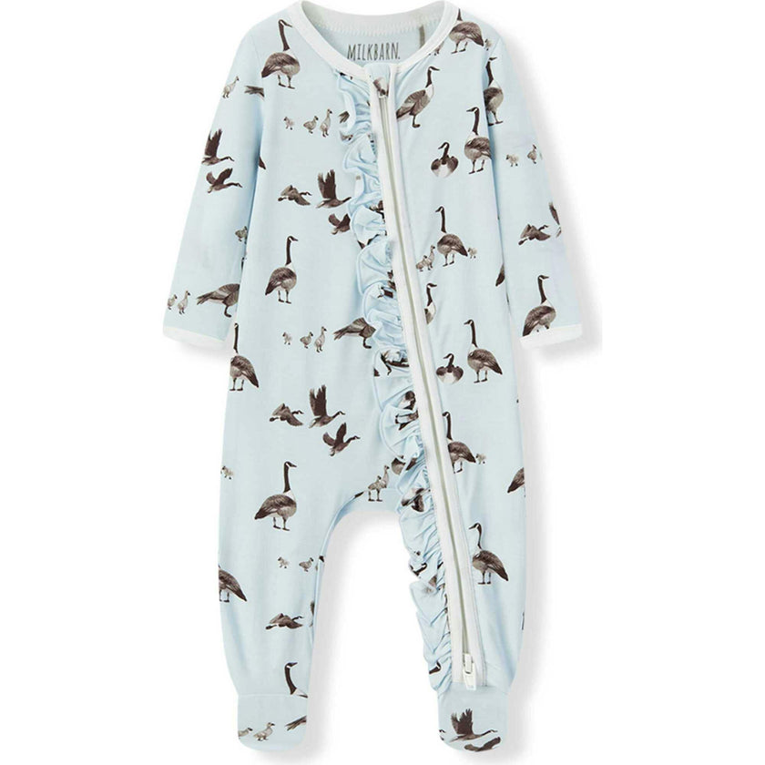 Goose Luxe Stretch Ruffle Footed Romper