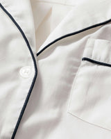 Kid's Twill Pajama Set in White with Navy Piping