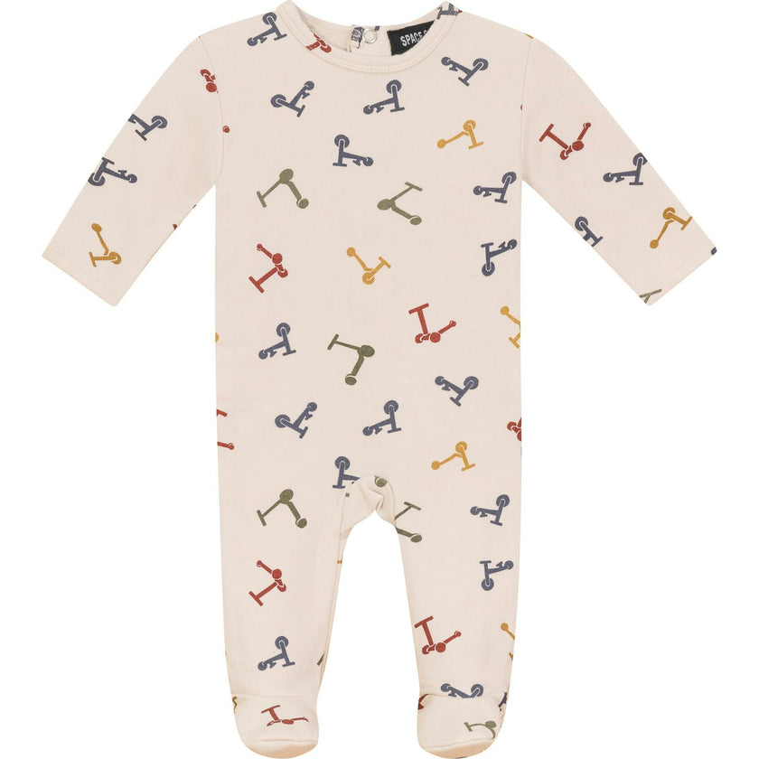 Scooter and Tulip Printed Onesie Dark Almond