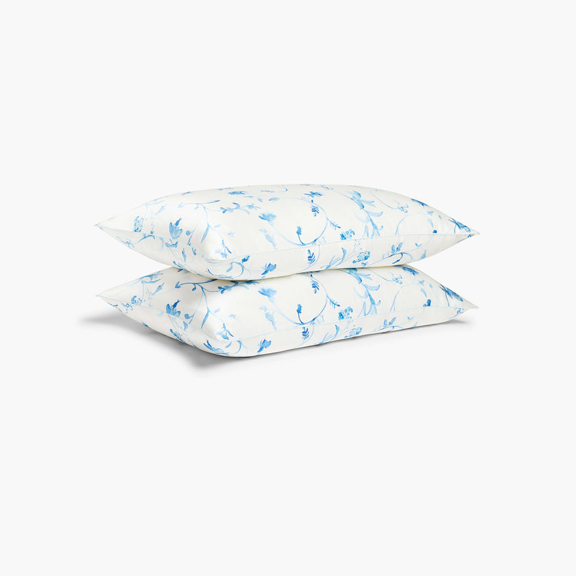 The Sisi Silk Pillowcase - Blue Botanical