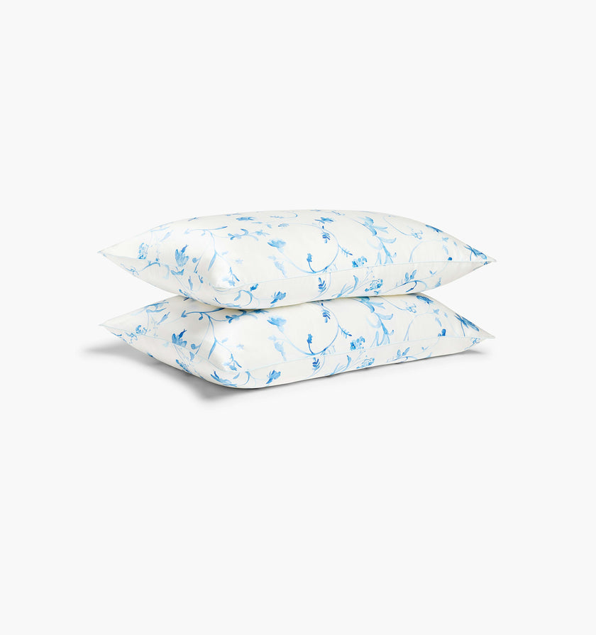 The Sisi Silk Pillowcase - Blue Botanical