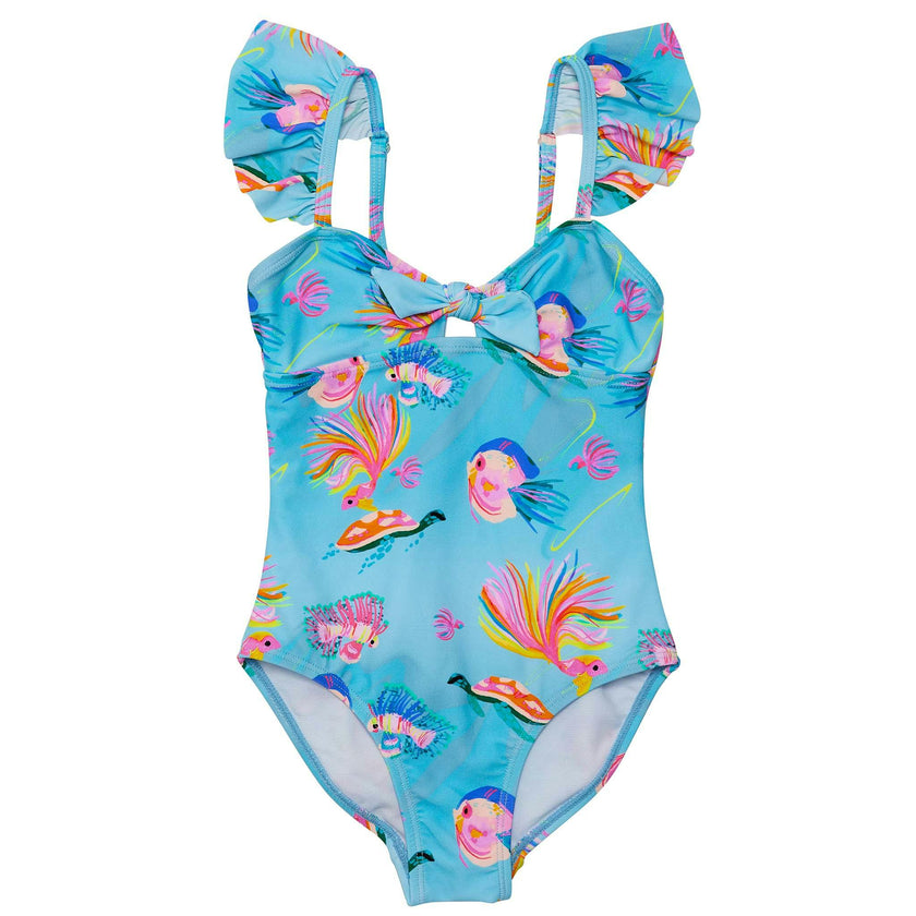 UPF50+ Sustainable Frill Shoulder Front Knot Swimsuit