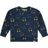 Headphone Print Crew Neck Pullover Sweatshirt