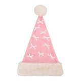 Packed Party Pink Velvet and Bows Santa Hat - Pastel Pink Plush Trim Santa Hat with Festive Bows and Pom Pom for Christmas Parties and Gift Exchanges