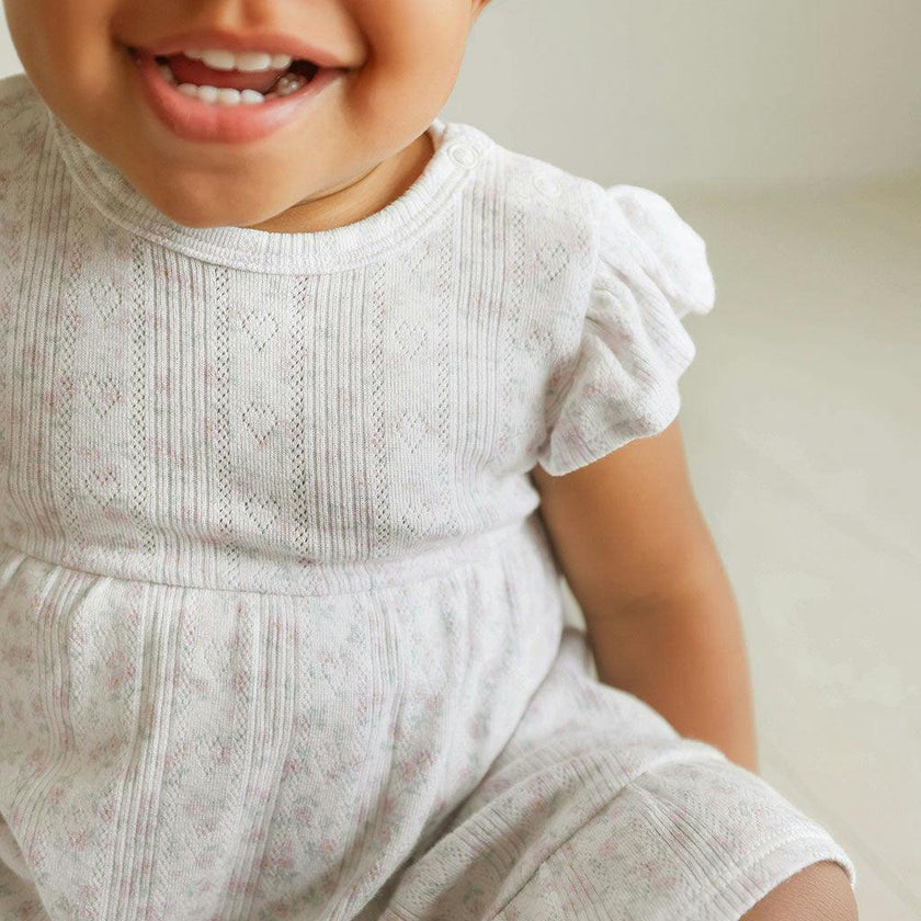 Andina Cream Pointelle Ruffled Bodysuit Dress