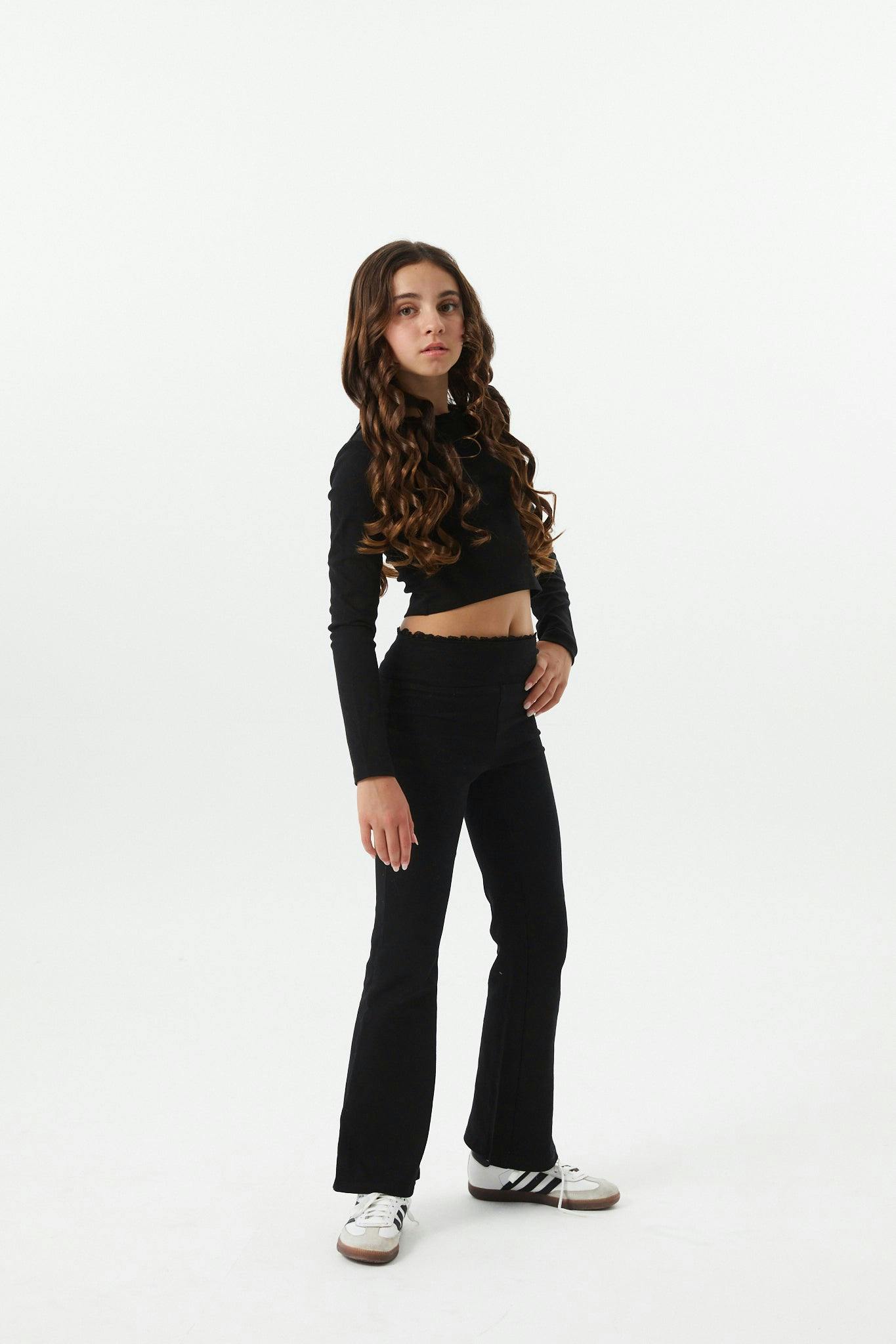 Lucy Black Long Sleeve Crop Top