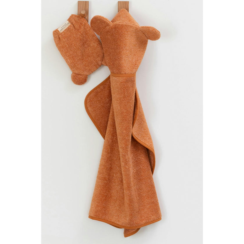 Hooded Towel + Wash Mitt Set Pumpkin