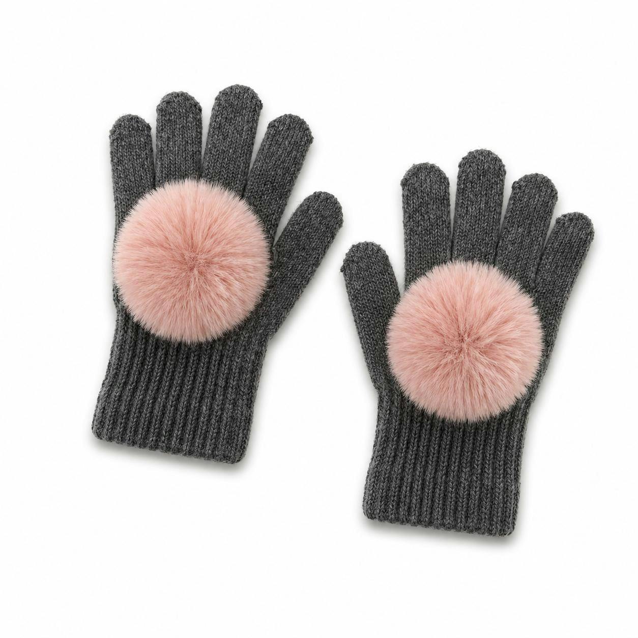 Faux Fur Pom Pom Gloves