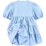 Blue Flounce Dress with Bow