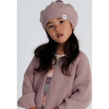 Chunky Ribbed Cotton Knit Pom Pom Beret