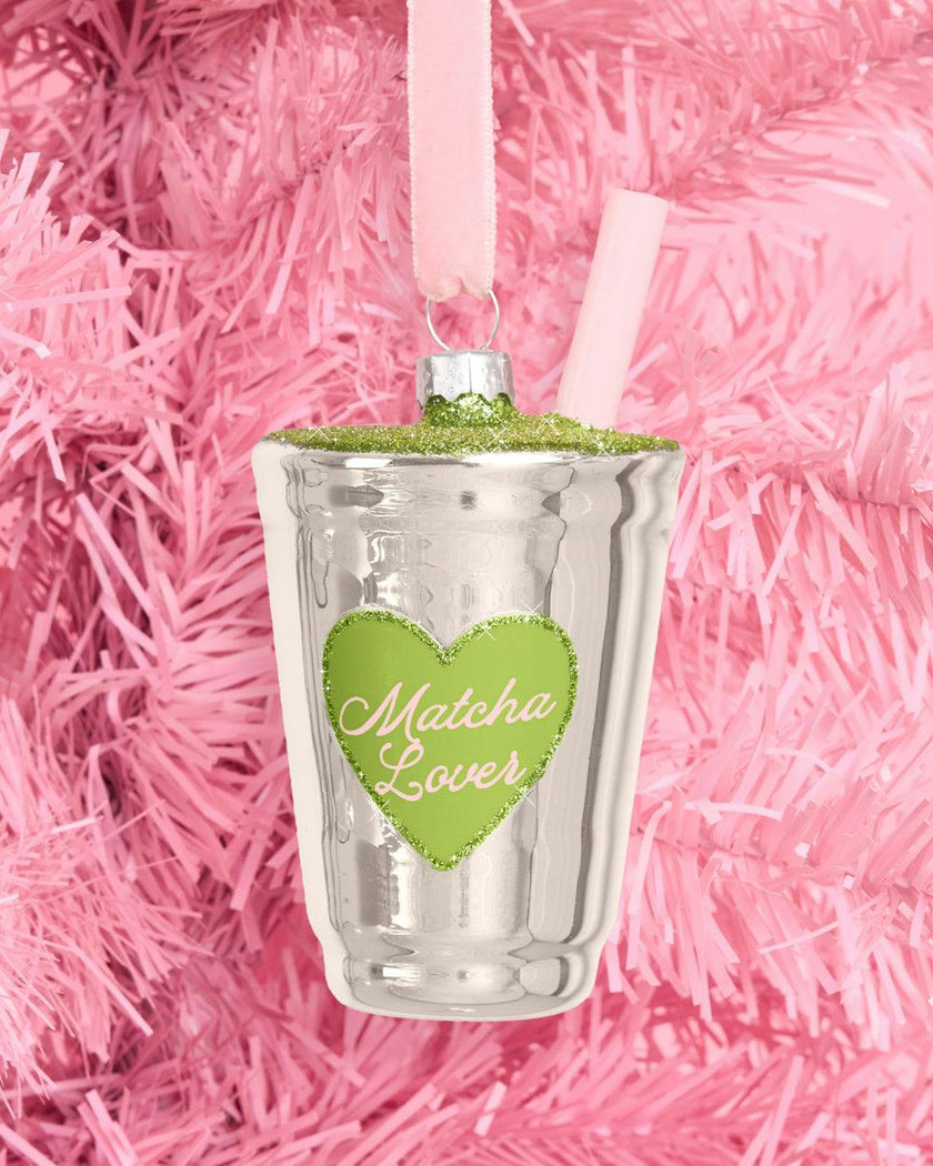 Matcha Girl Ornament - glittery glass ornament