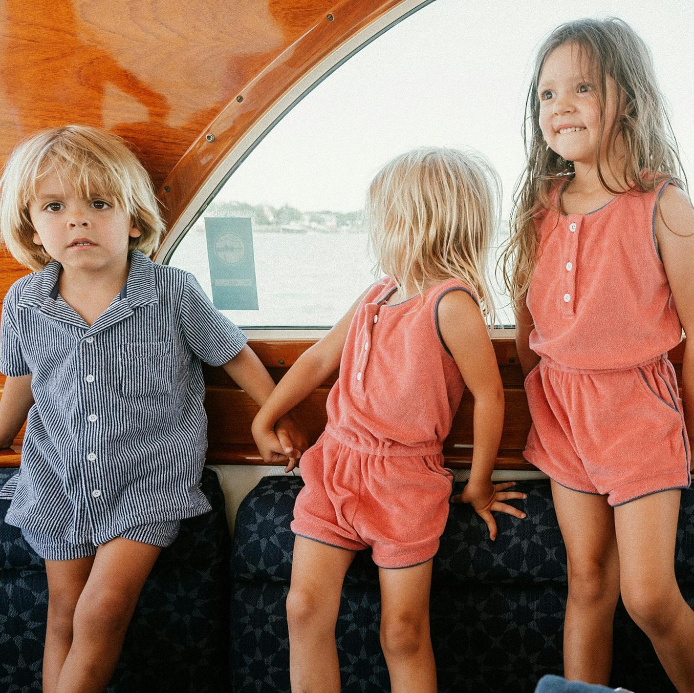 boys navy stripe french terry button up
