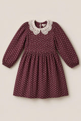 Mini Jillian Dress in Aubergine Ditsy Dot