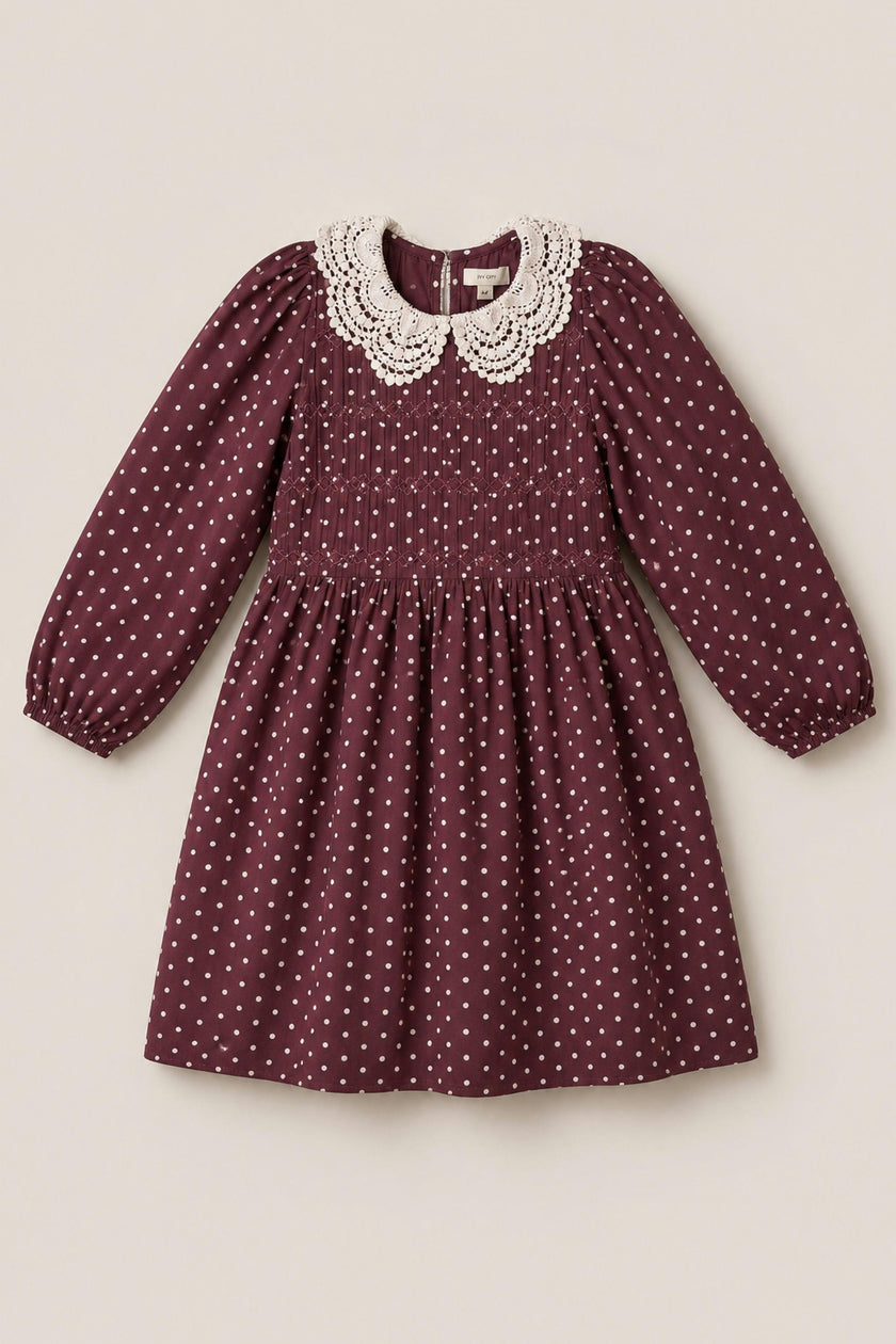Mini Jillian Dress in Aubergine Ditsy Dot