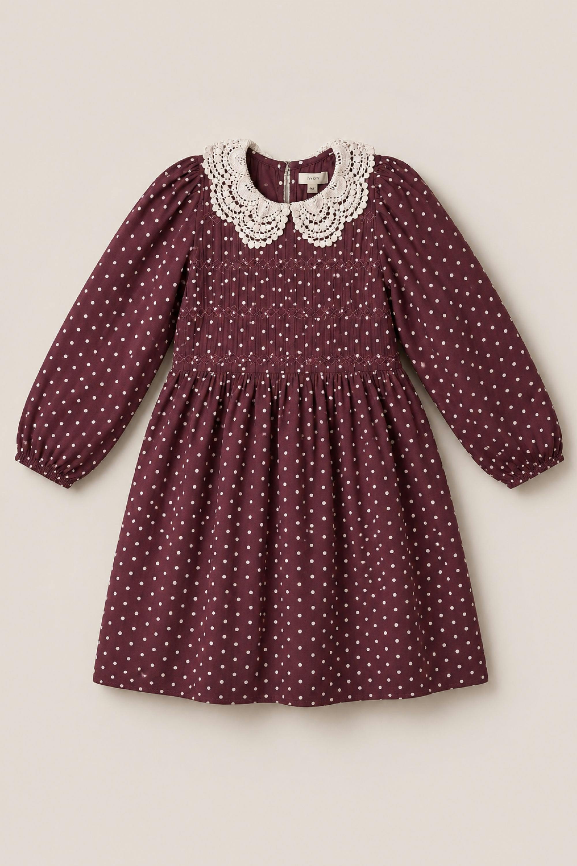 Mini Jillian Dress in Aubergine Ditsy Dot