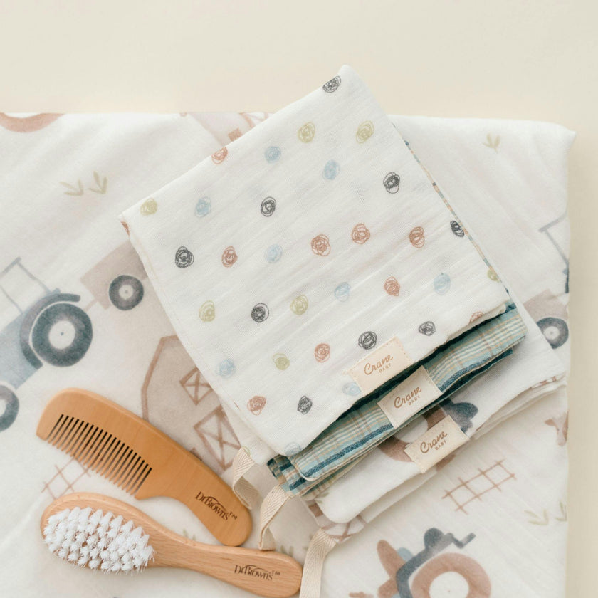 Charlie Farmhouse Tractor Hooded Baby Bath Towel & Washcloth Set