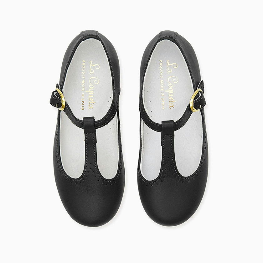 Black Leather Girl T-Bar Shoes