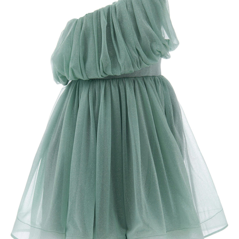 Green Izorah Off Shoulder Glitter Dress