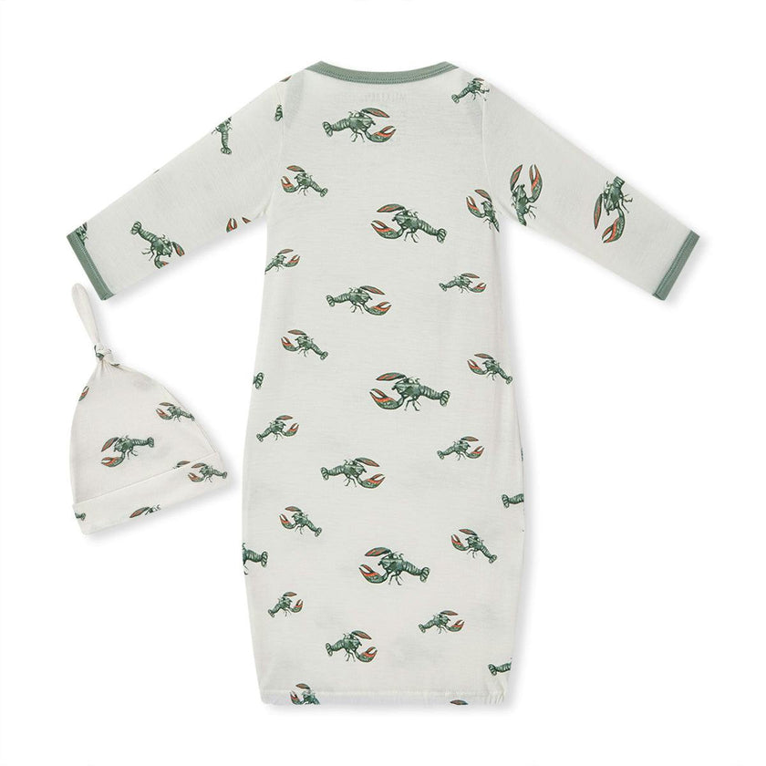 Mint Lobster Luxe Stretch Newborn Gown & Hat Set