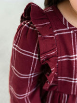 Celyn Flannel Ruffle Long Sleeve Dress - Pomegranate Plaid