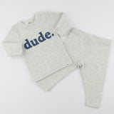 Denim "dude" Ribbed Applique L/S 2pc Set