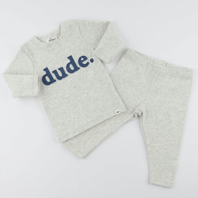 Denim "dude" Ribbed Applique L/S 2pc Set