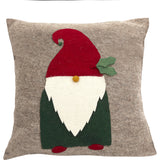 Hand Felted Wool Pillow - Gnome with Red Hat on Gray - 20"