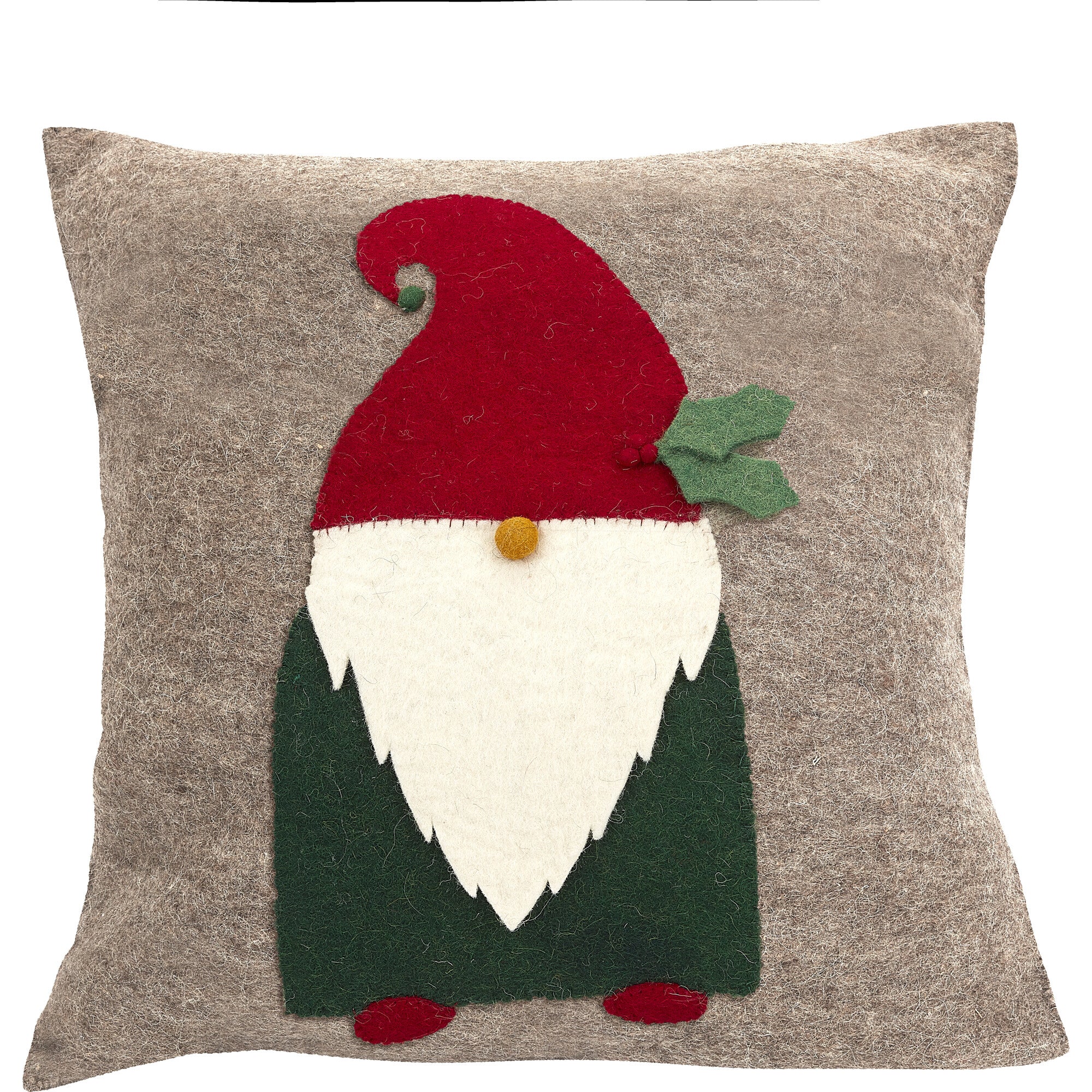 Hand Felted Wool Pillow - Gnome with Red Hat on Gray - 20
