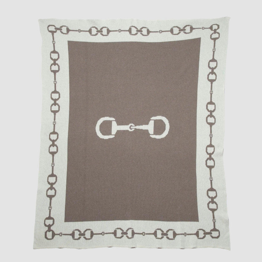 Cotton Sustainable Knit Throw Blanket - Equestrian Snaffle Bit Border