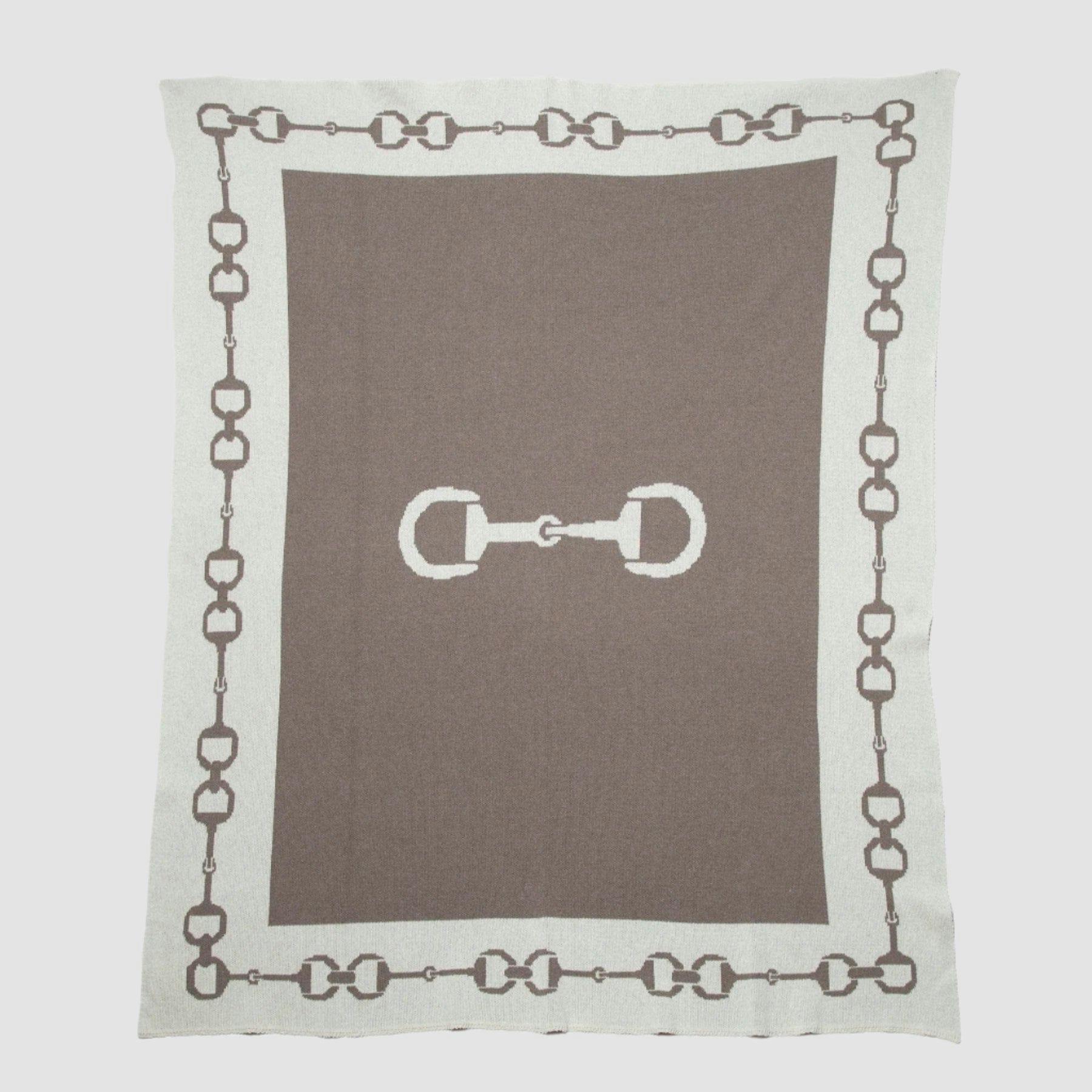 Cotton Sustainable Knit Throw Blanket - Equestrian Snaffle Bit Border