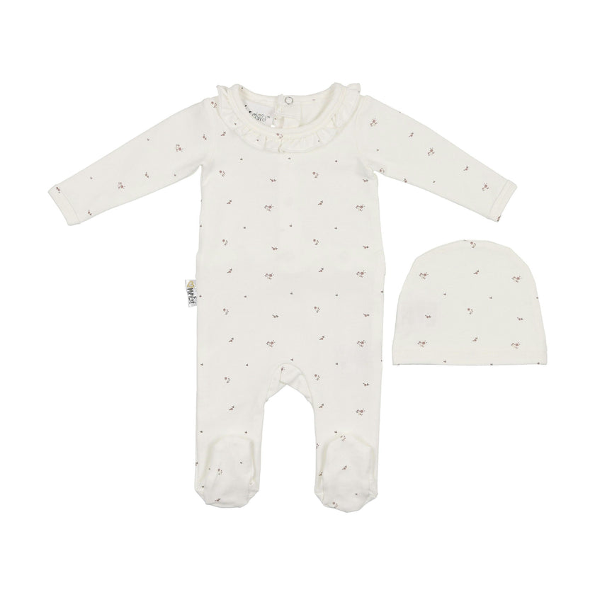 Floral Ruffle Footie and Beanie Set