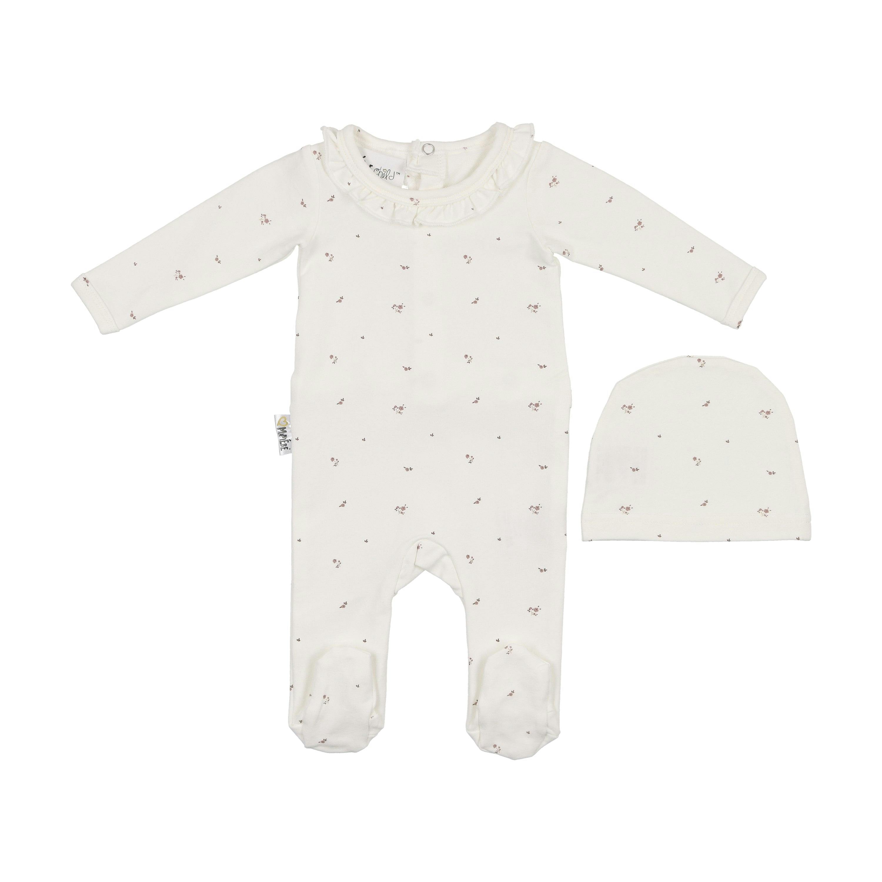 Floral Ruffle Footie and Beanie Set