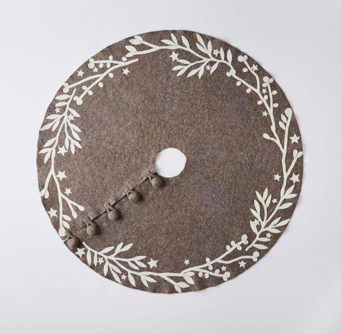 Handmade Branches and Stars Gray XL Christmas Tree Skirt Felt 72