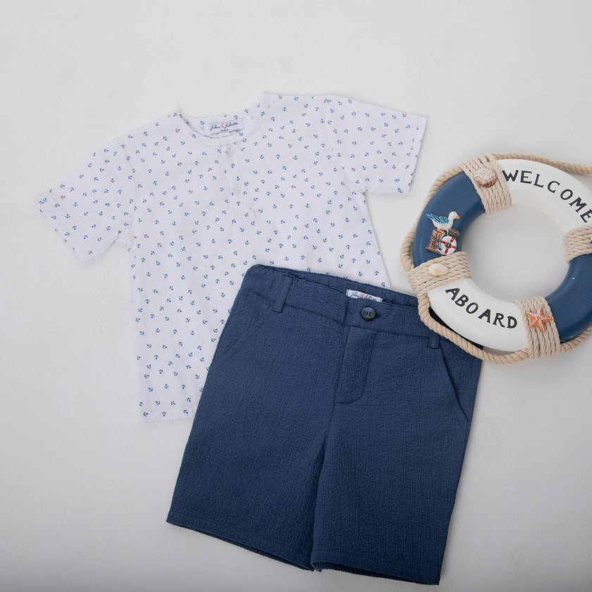 Alfred Baby T-shirt Short Sleeve, White Blue Anchor