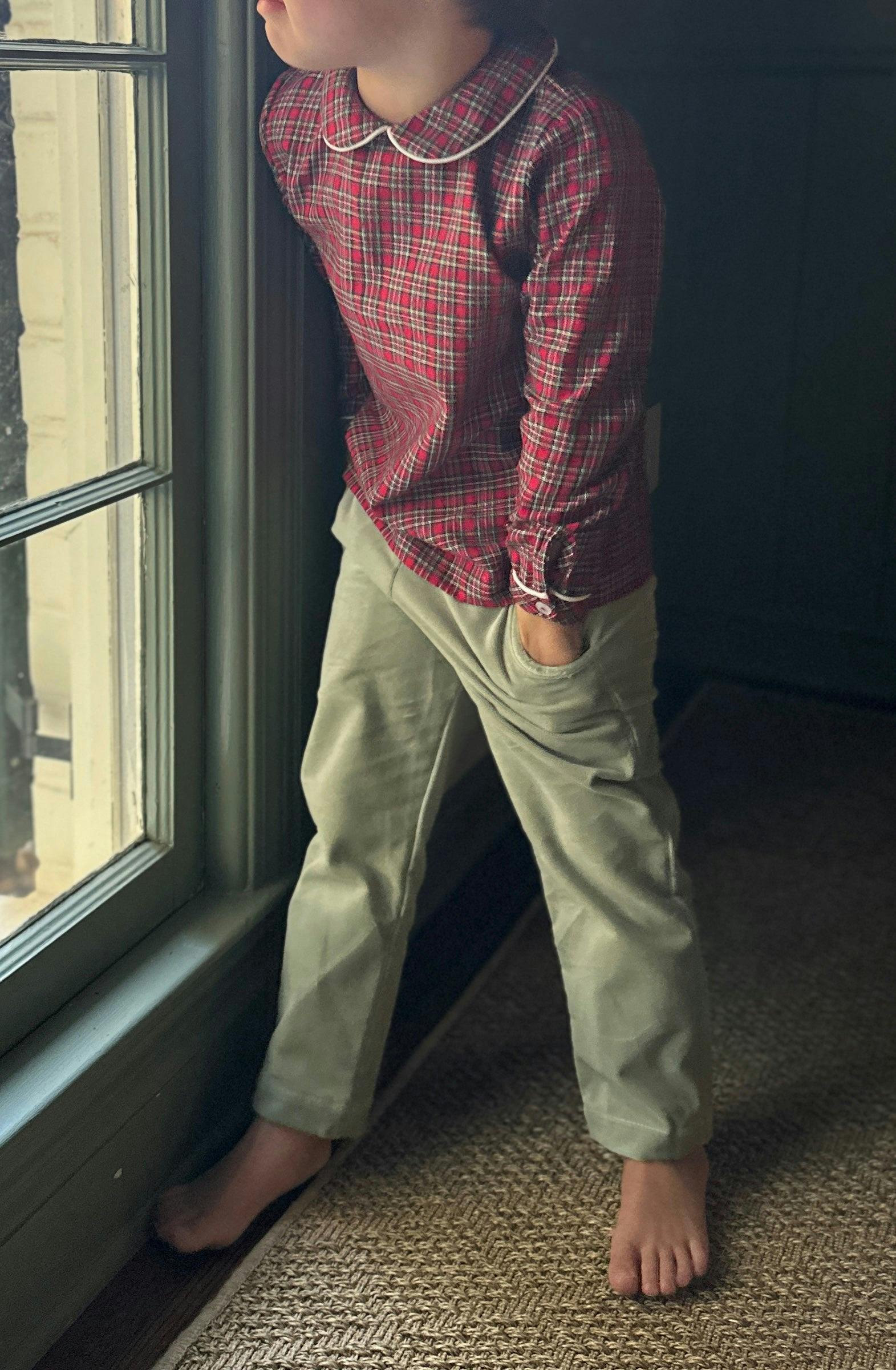 Boys Peter Pan Shirt in Holiday Plaid