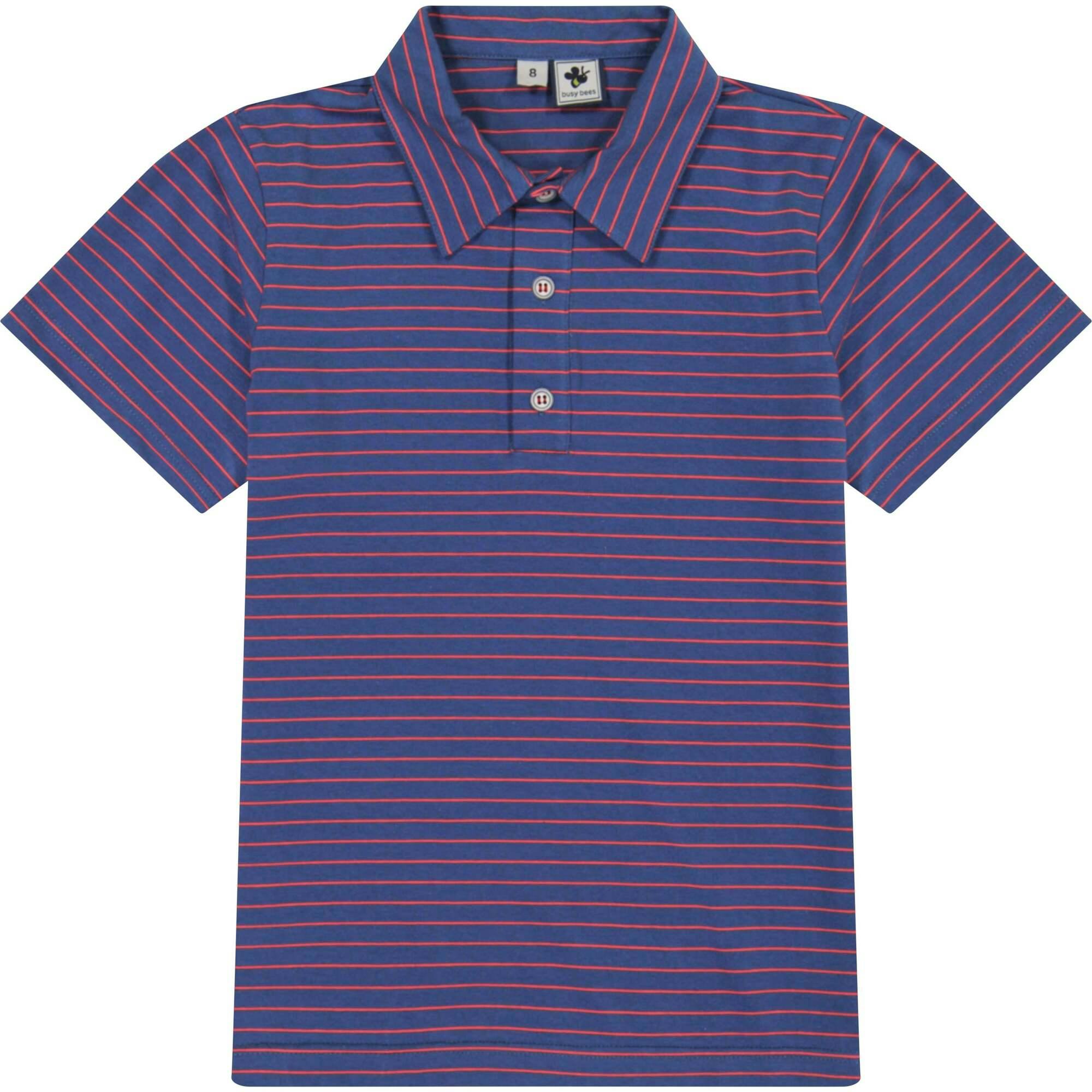 Boys Short Sleeve Polo Navy Mini, Stripes