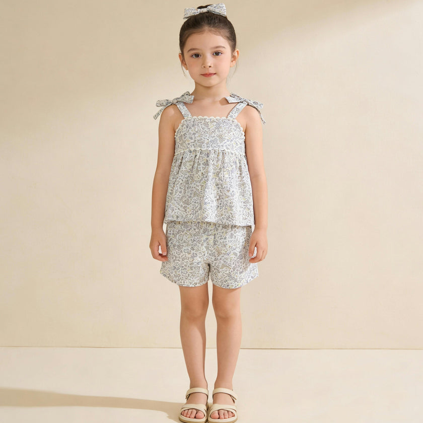 Organic Tie Up Top & Shorts Set - Tulle Floral