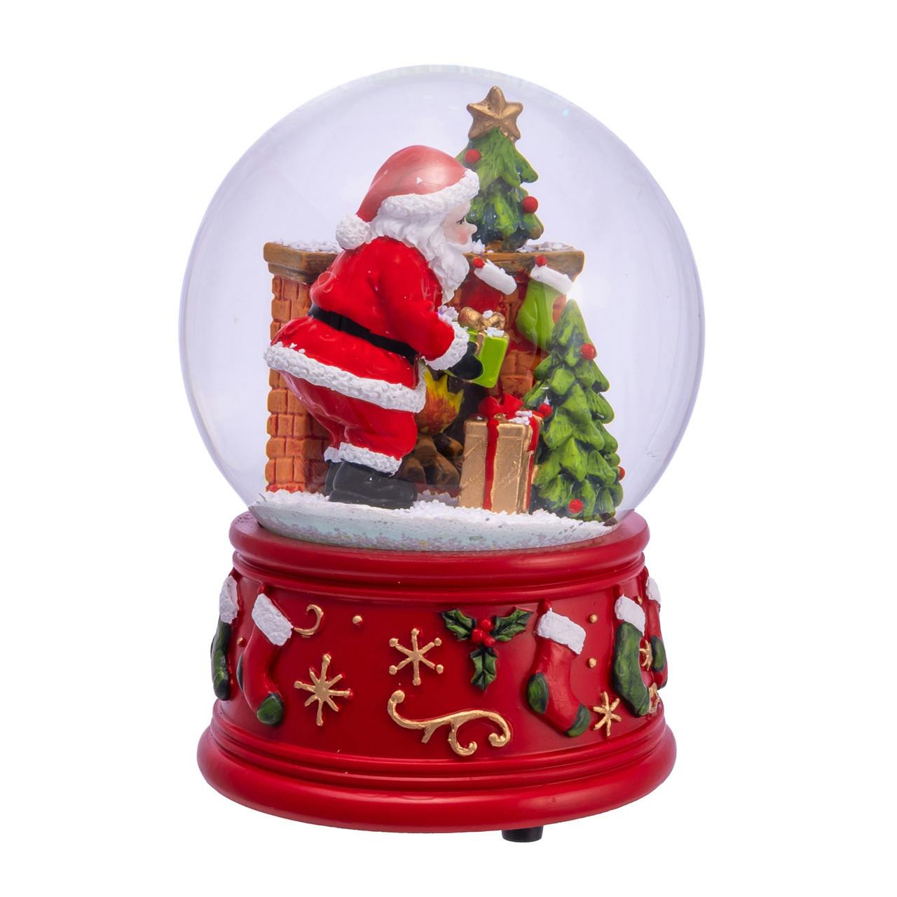 Kurt Adler 100MM Wind-Up Musical Santa With Fireplace Water Globe