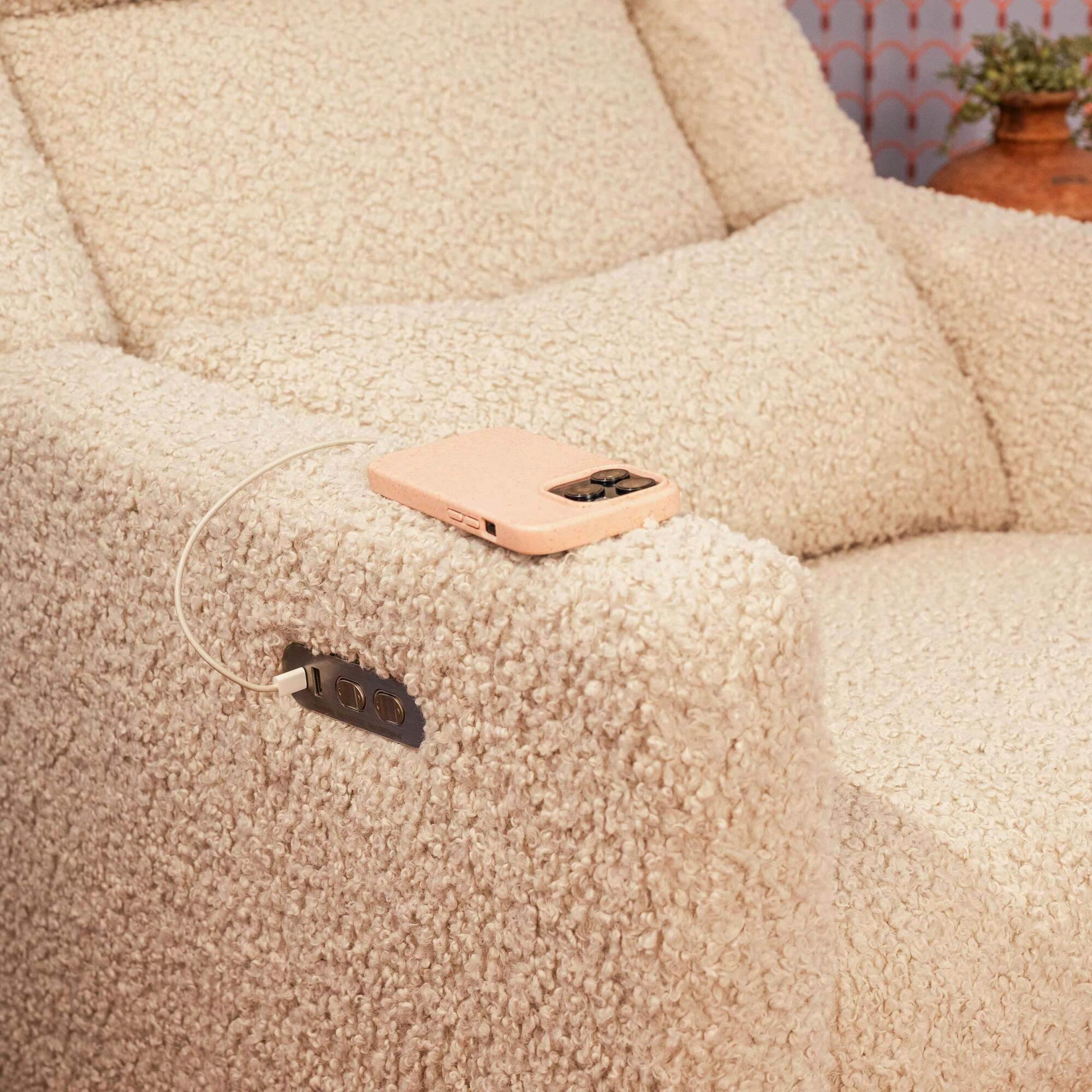 Kiwi Plus Power Recliner and Swivel Glider with Power Adjustable Headrest and USB Port in Almond Teddy Loop