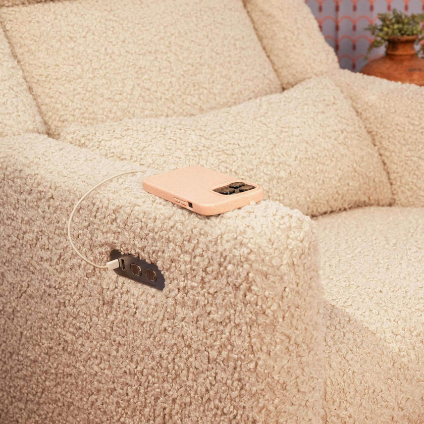 Kiwi Plus Power Recliner and Swivel Glider with Power Adjustable Headrest and USB Port in Almond Teddy Loop