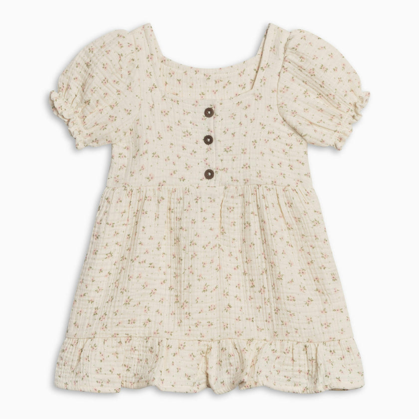 Celine Muslin Square Neck Dress - Camellia Floral / Shell + Fern