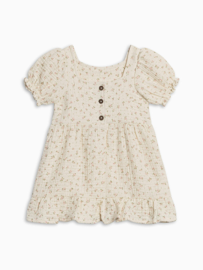 Celine Muslin Square Neck Dress - Camellia Floral / Shell + Fern