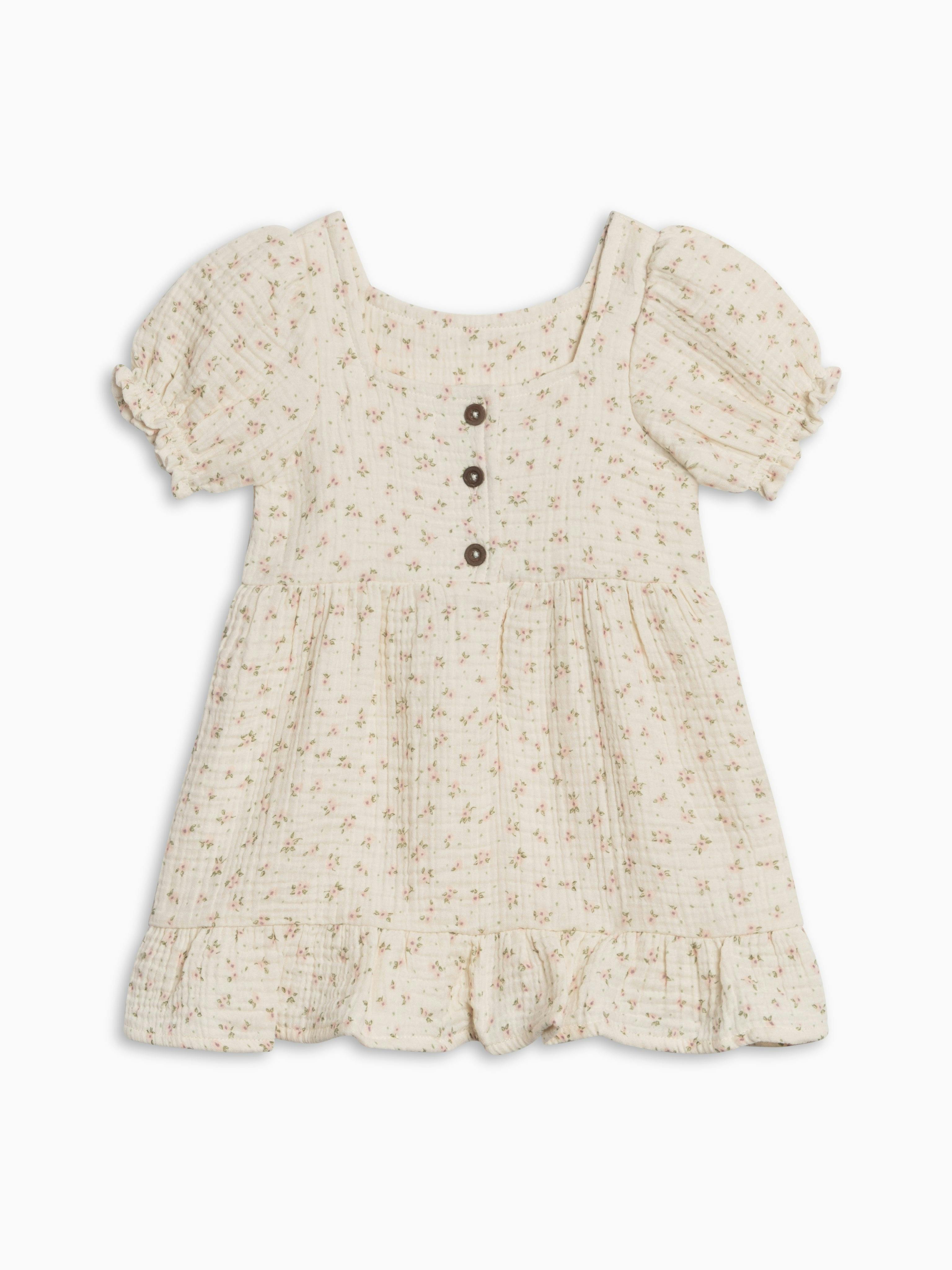 Celine Muslin Square Neck Dress - Camellia Floral / Shell + Fern