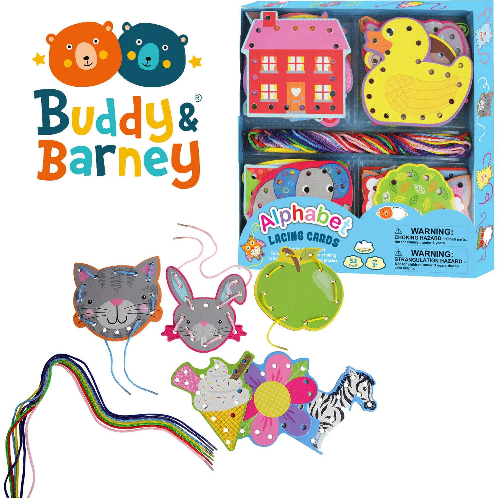 Buddy & Barney: Alphabet Lacing Cards - 52pc