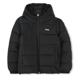 Black Hooded Logo Puffer Jacket